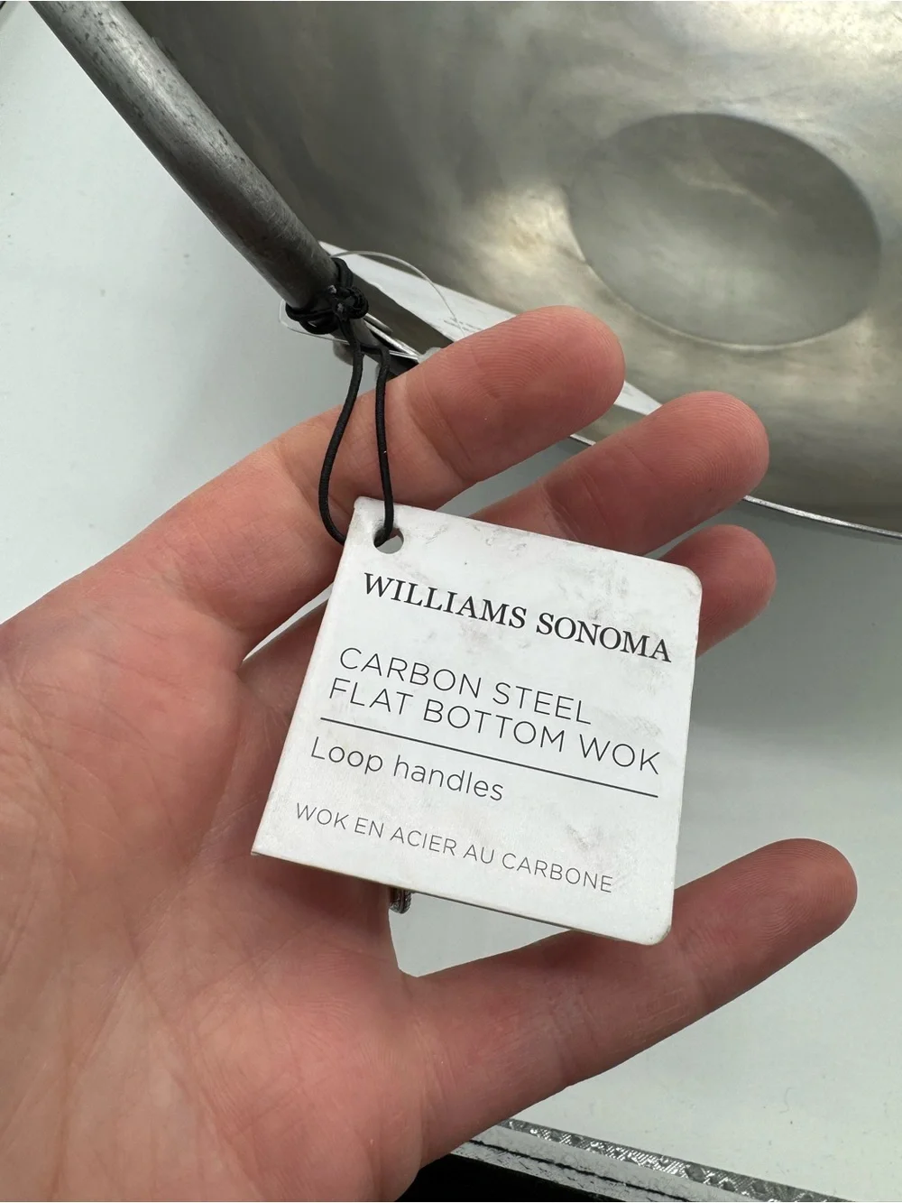 WILLIAMS SONOMA hammered Carbon Steel Flat Bottom Wok Loop handles NEW